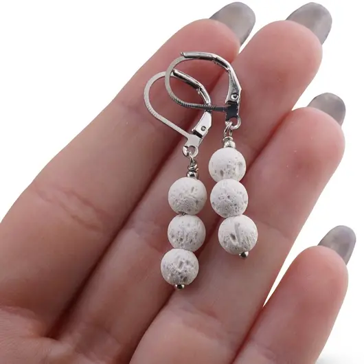 Cercei cu agatatoare Roca vulcanica alba sfere, 6mm, imagine 3