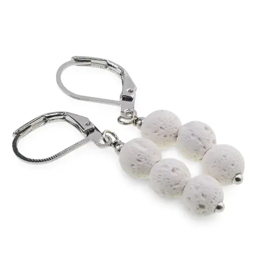 Cercei cu agatatoare Roca vulcanica alba sfere, 6mm