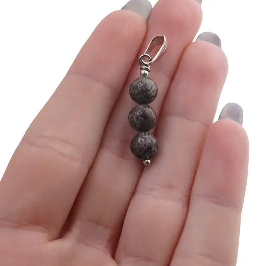Pandantiv Obsidian fulg de nea maro sfere, 6-7mm, imagine 3