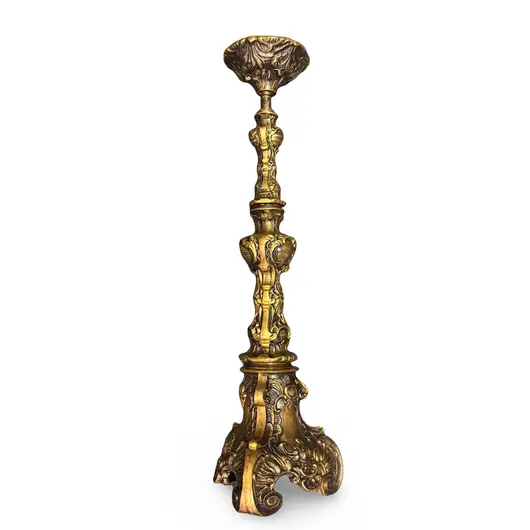 Sfesnic vintage din alama – model baroc ornamentat, 64,5cm