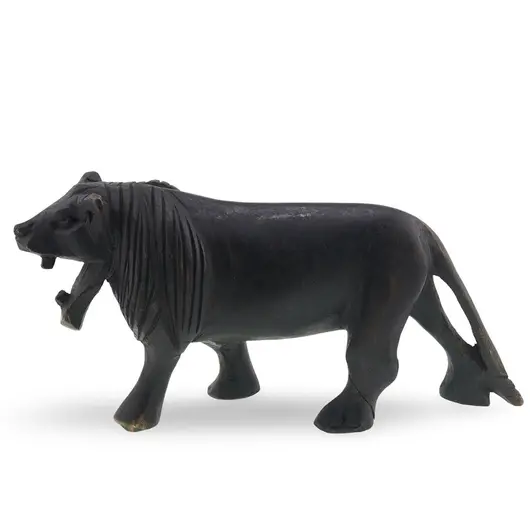 Figurina leu vintage din lemn sculptat manual, model realist, 20cm