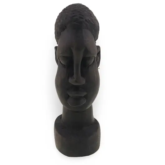 Bust african barbat vintage din lemn sculptat manual, 12,5cm 