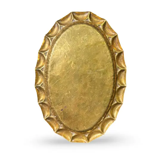 Platou oval vintage din alama ciocanit manual, model margine reliefata, 36cm, imagine 2