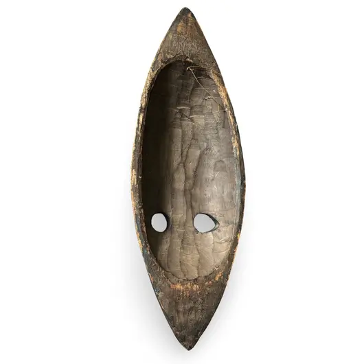 Masca africana vintage din lemn sculptat manual, model alungit cu finisaj patinat, 49cm, imagine 2