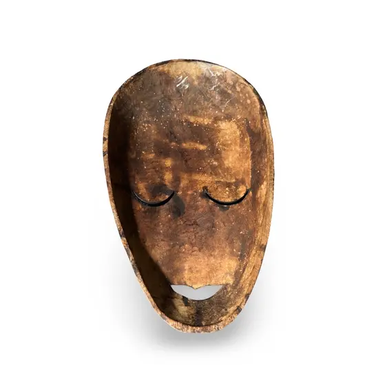 Masca africana vintage din lemn, decorata cu sidef si simboluri tribale, 34,5cm, imagine 2