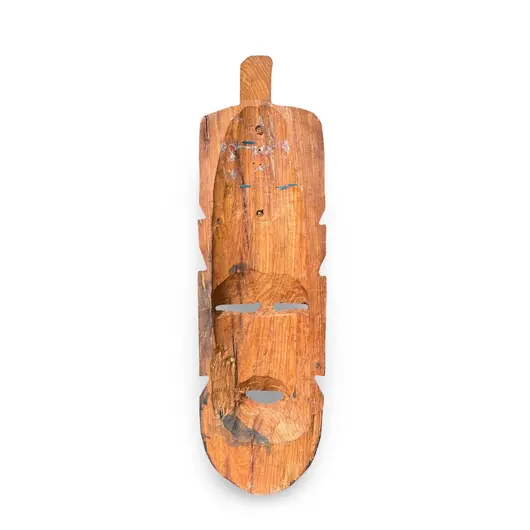 Masca africana vintage din lemn, model regal cu insertii de sidef, 38cm, imagine 2