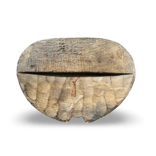 Masca africana vintage din lemn sculptat manual, model rotund stilizat, 24,5cm, imagine 2