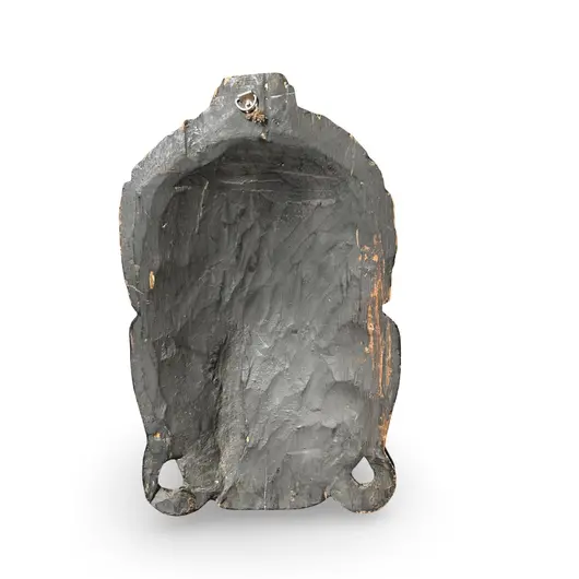 Masca Buddha vintage din lemn sculptat manual, finisaj patinat inchis, 26cm, imagine 2