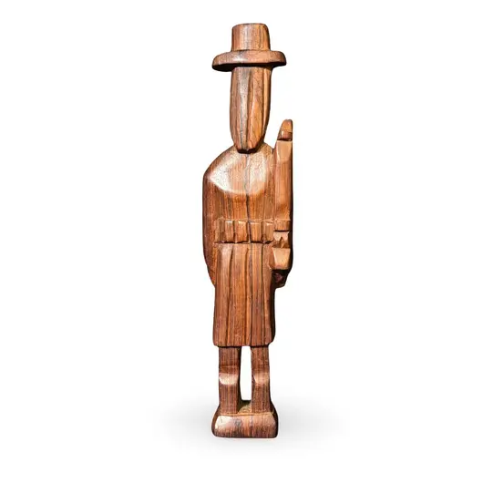 Statueta vintage din lemn sculptat, soldat cu palarie traditionala, 33,5cm, imagine 2
