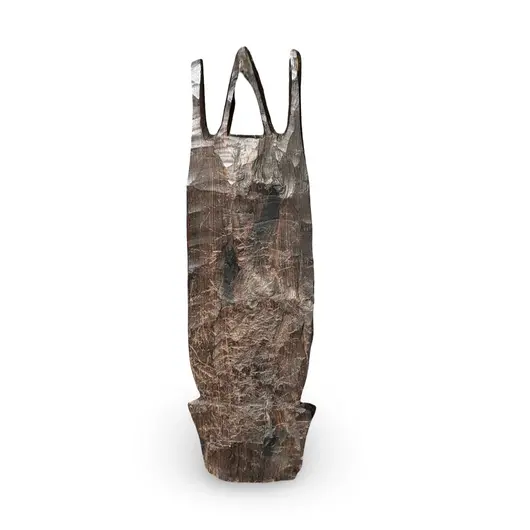 Masca africana vintage din lemn inchis, model regal cu coroana inalta, 32,5cm, imagine 2