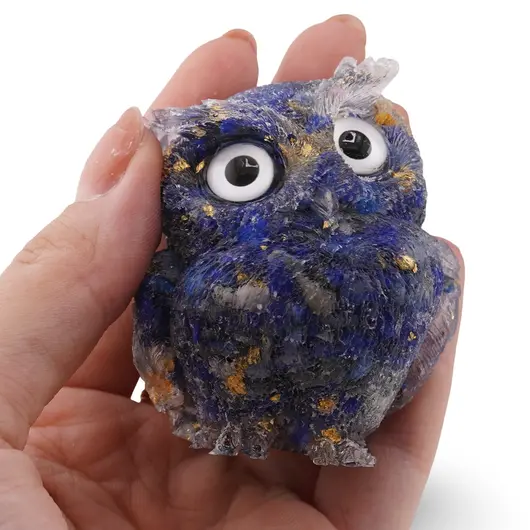 Bufnita din rasina cu spartura Lapis Lazuli si foita de aur, 6cm, imagine 3
