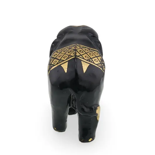 Figurina elefant vintage, model negru cu decor auriu pictat manual, 6cm, imagine 2