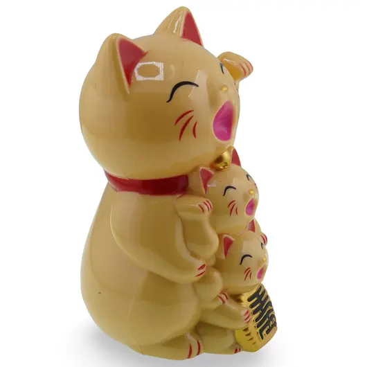 Pisica norocoasa Maneki Neko galbena cu pui, 11cm, imagine 2