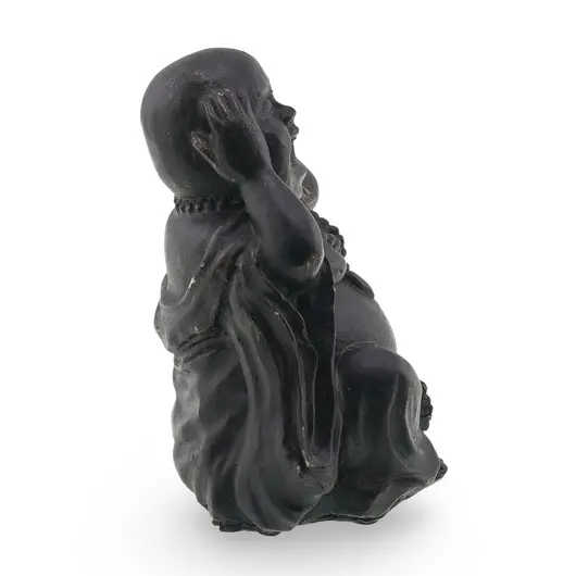 Statueta Buddha vintage neagra din rasina, gestul "nu auzi raul”, 10cm, imagine 2
