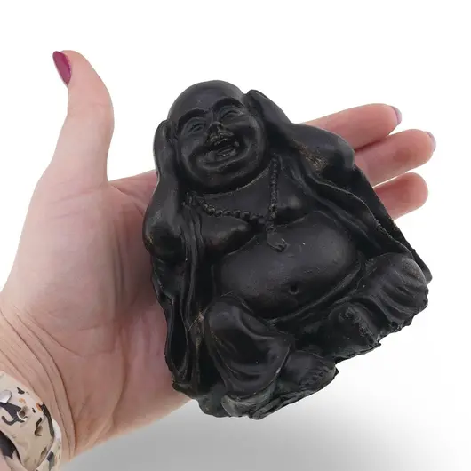Statueta Buddha vintage neagra din rasina, gestul "nu auzi raul”, 10cm, imagine 3