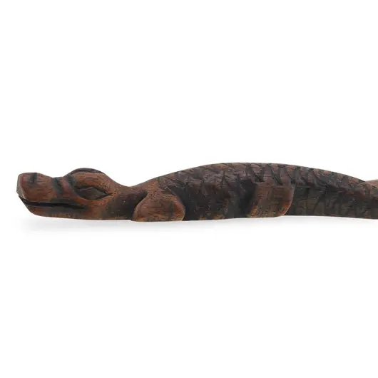 Cutit decorativ vintage din lemn sculptat manual, maner cu crocodil, 27,5cm, imagine 2