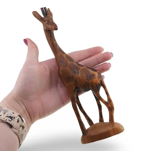 Figurina girafa vintage din lemn sculptat manual, 20cm, imagine 3