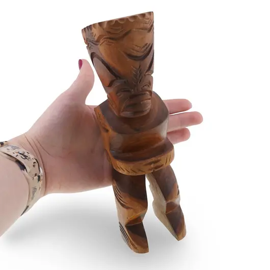 Statueta tiki vintage din lemn sculptat manual, model polinezian, 20cm, imagine 3