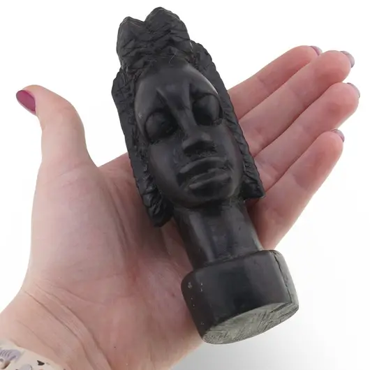 Bust african femeie vintage din lemn sculptat manual, 12cm, imagine 3