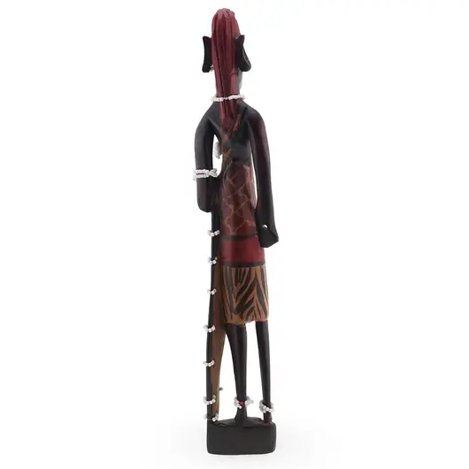 Statueta africana vintage din lemn sculptat manual, cu margele si scoici, 30,5cm, imagine 2