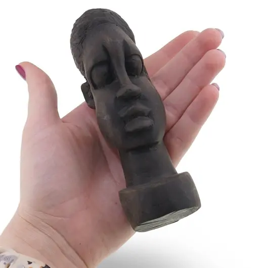 Bust african barbat vintage din lemn sculptat manual, 12,5cm , imagine 3