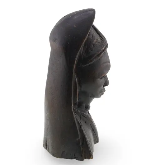 Bust vintage din lemn sculptat manual, femeie cu voal, 16cm, imagine 2