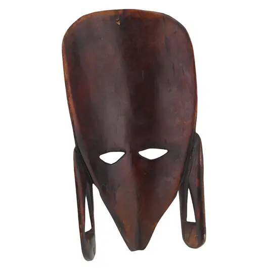 Masca africana vintage din lemn sculptat manual, decorata cu motive tribale, 24cm, imagine 2