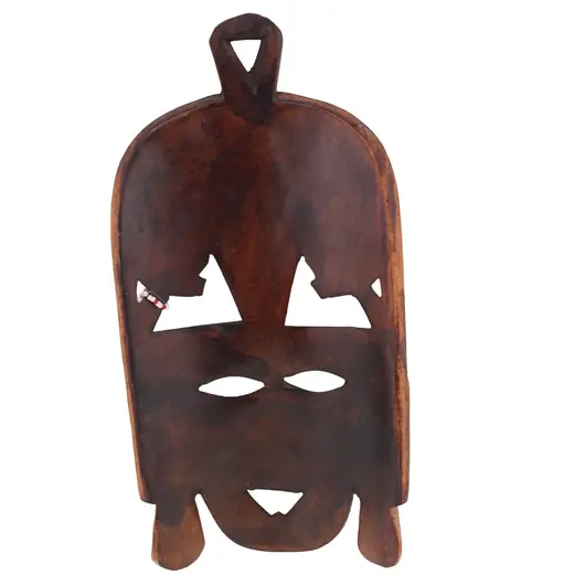 Masca africana vintage din lemn sculptat manual, cu doua fete laterale, 24cm, imagine 2