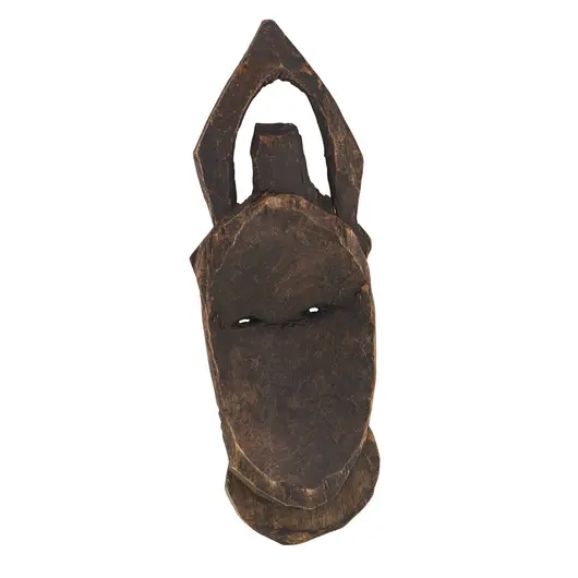 Masca africana vintage din lemn sculptat manual, model cu corn si detalii albe, 24cm, imagine 2
