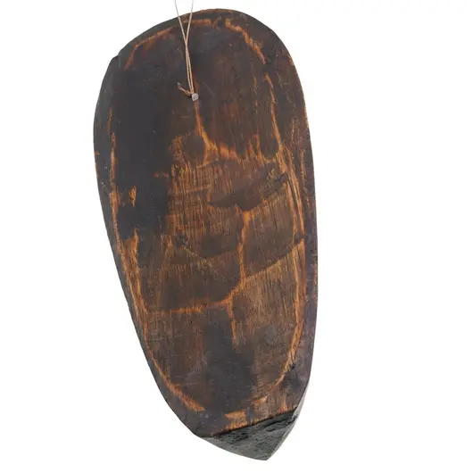 Masca africana vintage din lemn sculptat manual, decorata cu leu alb, 20cm, imagine 2