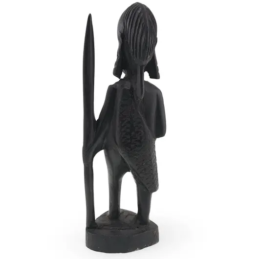 Statueta africana vintage din lemn sculptat manual, pescar cu sulita si peste, 16cm, imagine 2