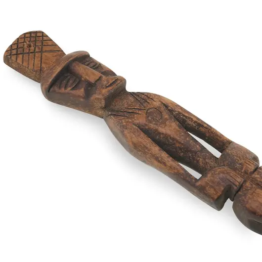 Lingura decorativa vintage din lemn sculptat manual, cu maner in forma de barbat, 35cm, imagine 2