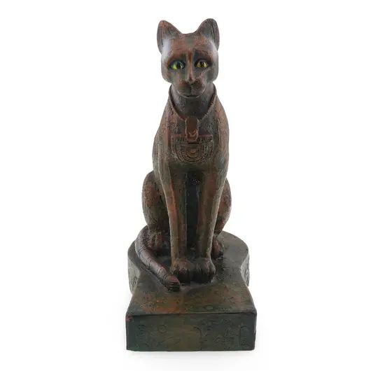Statueta pisica egipteana vintage din rasina, finisaj bronz antichizat, 13cm