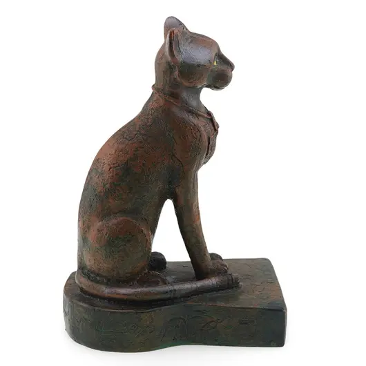 Statueta pisica egipteana vintage din rasina, finisaj bronz antichizat, 13cm, imagine 2