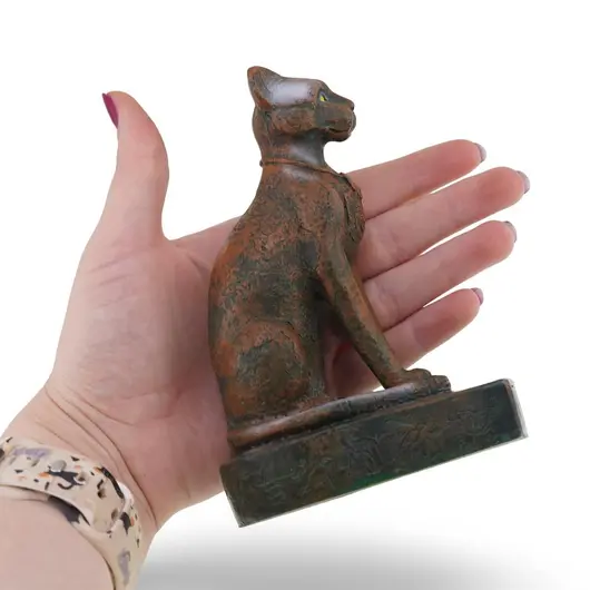 Statueta pisica egipteana vintage din rasina, finisaj bronz antichizat, 13cm, imagine 3