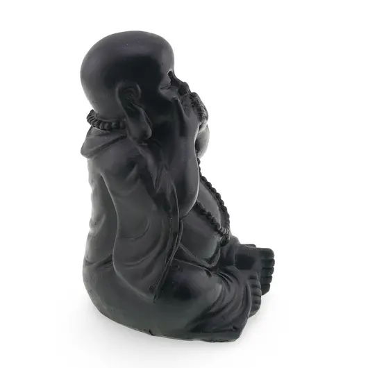 Statueta Buddha vintage neagra din rasina, gestul "nu vorbi raul”, 10cm, imagine 2