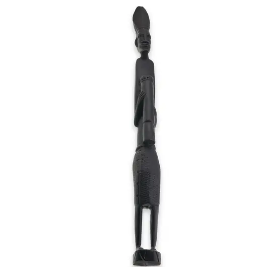 Statueta africana vintage din lemn sculptat manual, femeie purtand cos pe cap, 46cm