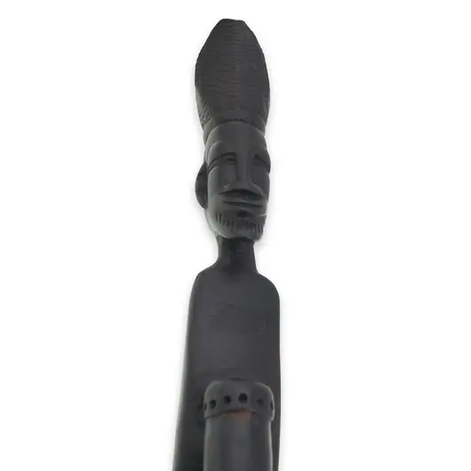 Statueta africana vintage din lemn sculptat manual, femeie purtand cos pe cap, 46cm, imagine 2