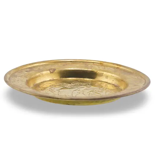 Farfurie decorativa vintage din alama gravata, scena cu camila si palmieri, inscriptie Jerba, 10cm, imagine 2