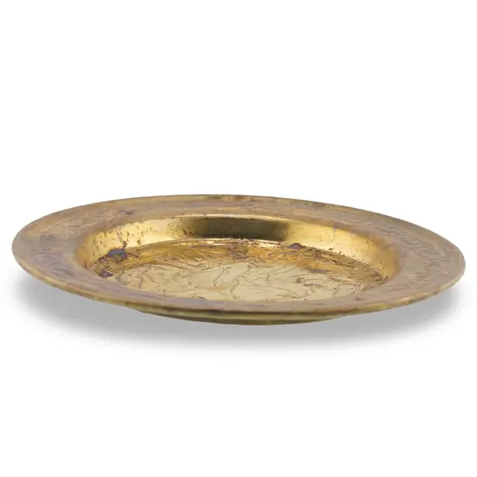 Farfurie decorativa vintage din alama gravata, scena cu camila si palmieri, 12cm, imagine 2