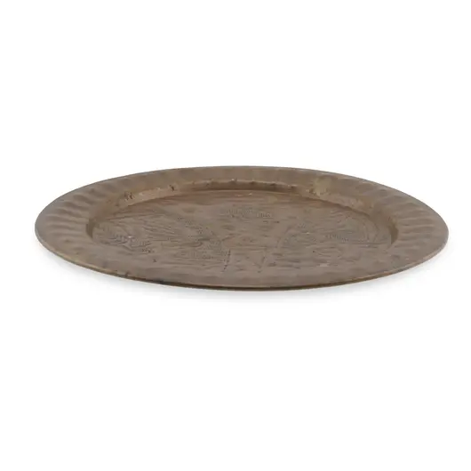 Farfurie rotunda vintage din alama gravata, scena cu palmieri si animale, 20cm, imagine 2