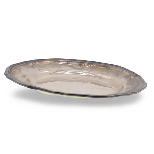 Farfurie rotunda vintage din metal argintiu, model cu margine ondulata, 18cm, imagine 2