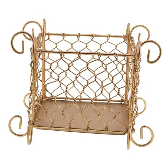 Suport vintage pentru servetele din sarma metalica aurie, model plasa, 12cm