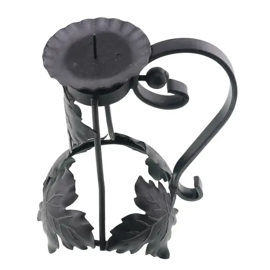 Sfesnic vintage din fier forjat, model cu frunze decorative, 15,5cm, imagine 2