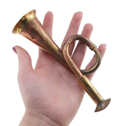 Goarna vintage din cupru si alama, model militar clasic, 15cm, imagine 3