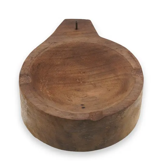 Bol rotund vintage din lemn sculptat manual, finisaj rustic deschis, 16cm