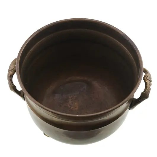 Vas vintage din alama pe picioare, cu manere laterale ornamentale, 16cm, imagine 2