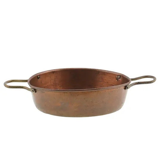 Tava rotunda vintage din cupru cu manere laterale, 13cm