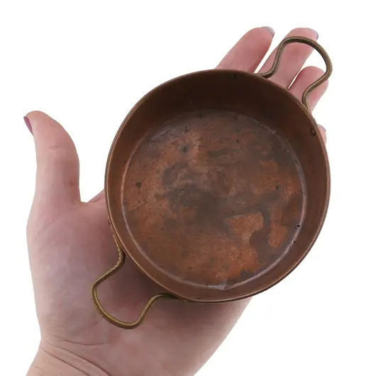 Tava rotunda vintage din cupru cu manere laterale, 13cm, imagine 3