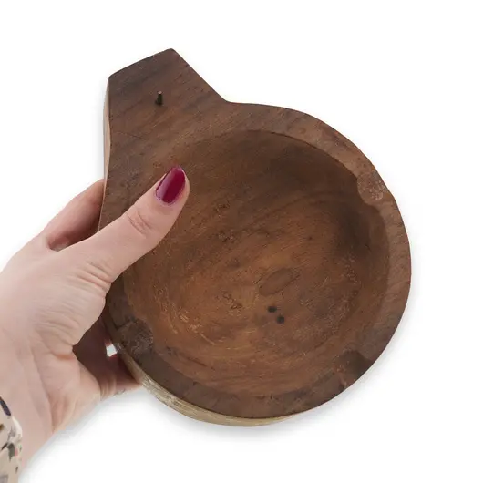 Bol rotund vintage din lemn sculptat manual, finisaj rustic deschis, 16cm, imagine 3
